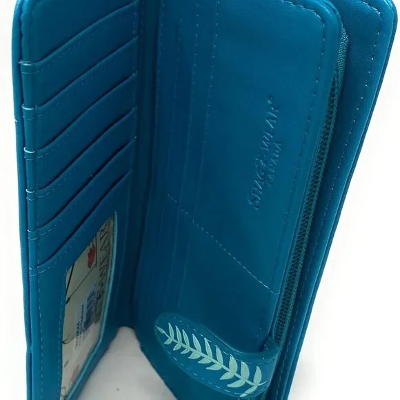 Large Vegan Faux Leather Wallet for Women & Teens 7in Teal Travel Organizer - Picture 4 of 7